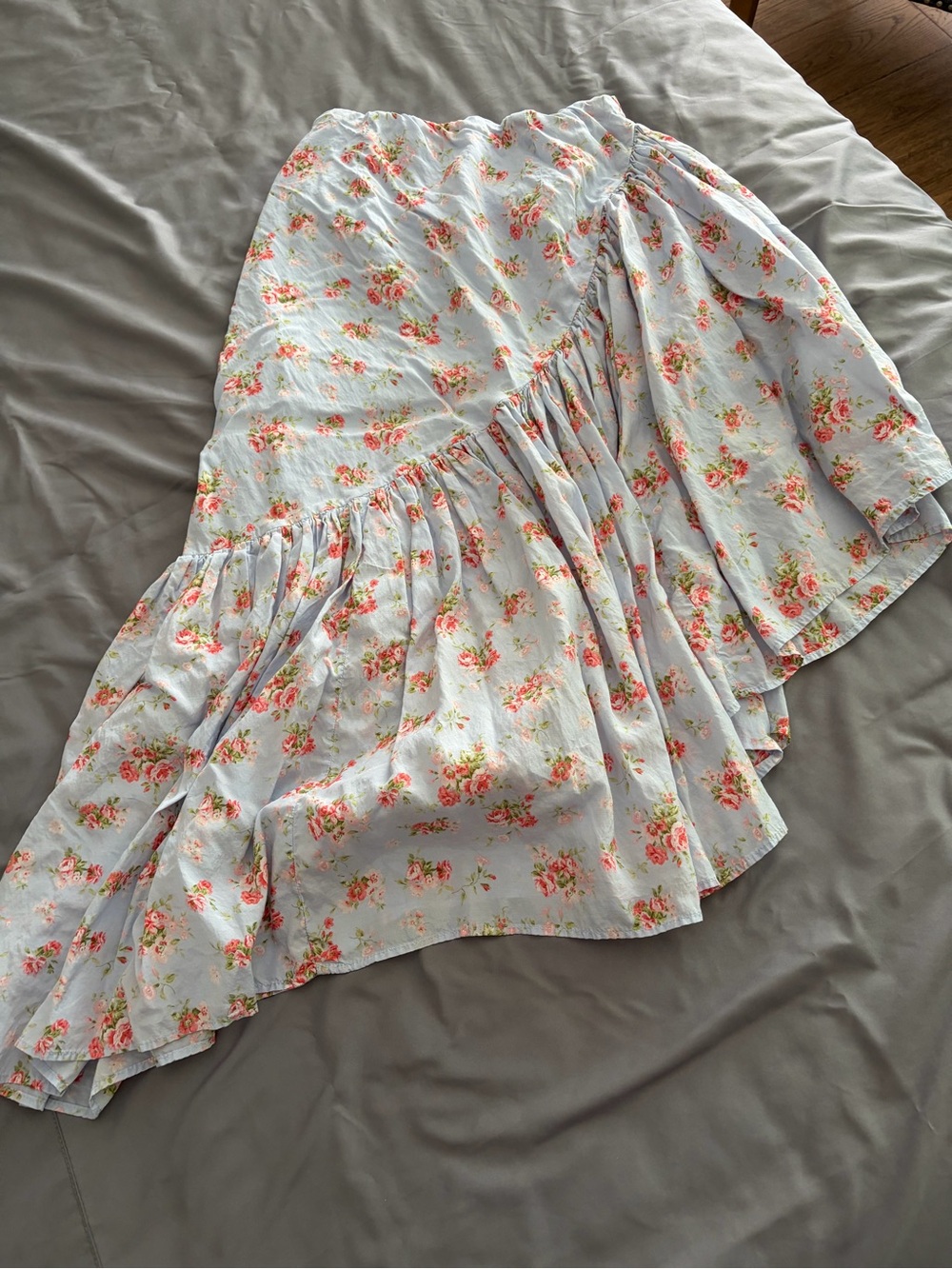 Abercrombie & Fitch Light Blue Floral Asymmetrical Ruffle Skirt